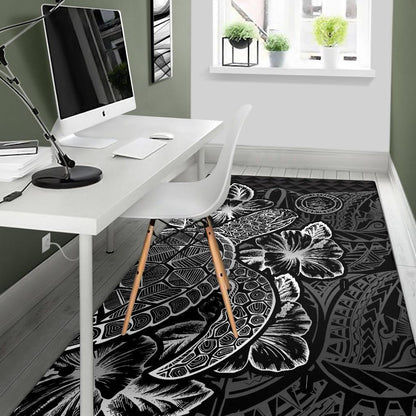 Palau Area Rugs Turtle Hibiscus Black