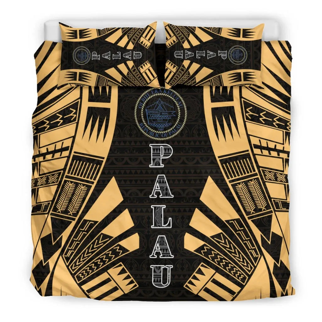 Palau Duvet Cover Set - Polynesian Tattoo Gold