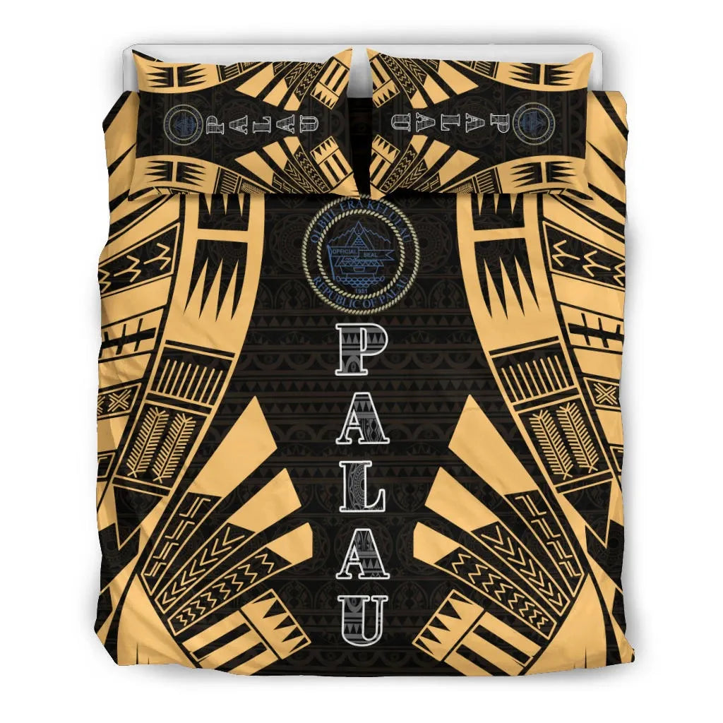 Palau Duvet Cover Set - Polynesian Tattoo Gold