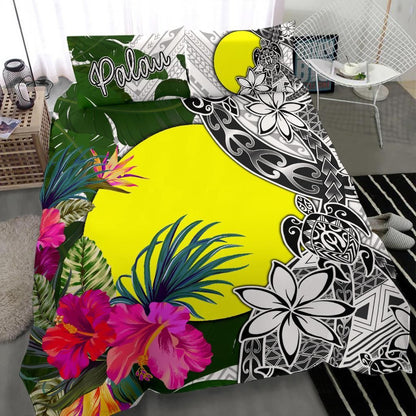Palau Bedding Set White - Turtle Plumeria Banana Leaf