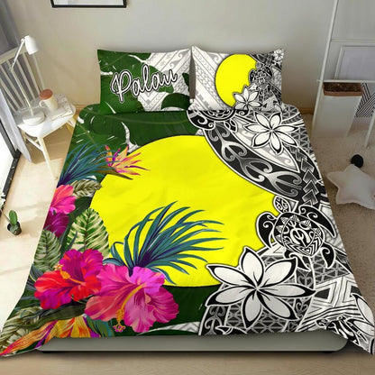 Palau Bedding Set White - Turtle Plumeria Banana Leaf