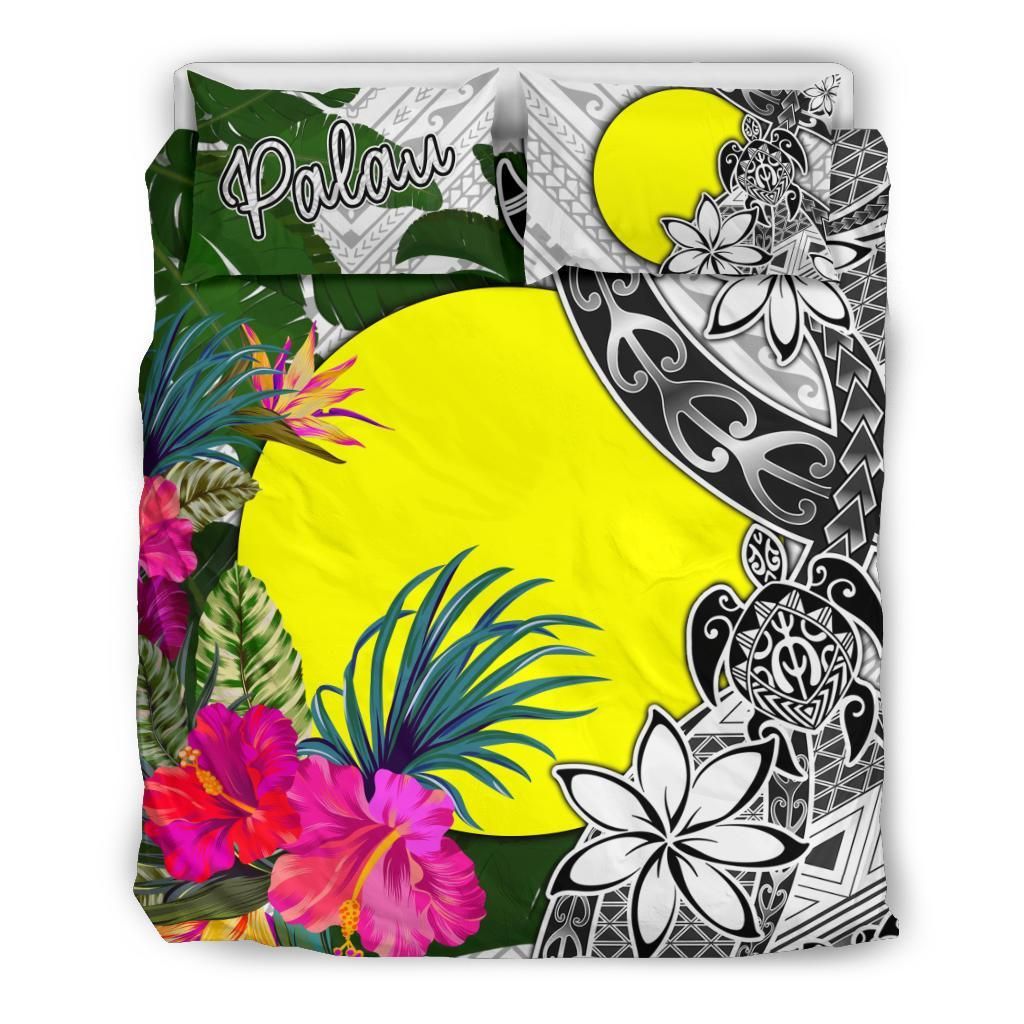 Palau Bedding Set White - Turtle Plumeria Banana Leaf