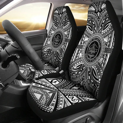 Palau Car Seat Cover - Palau Coat Of Arms Polynesian White Black