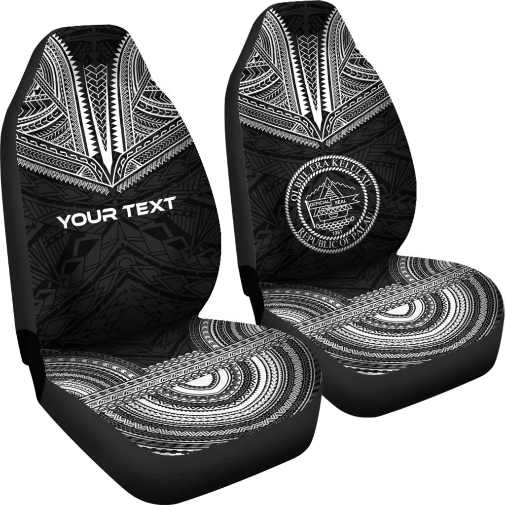 Palau Custom Personalised Car Seat Cover - Palau Seal Polynesian Chief Tattoo Black Version