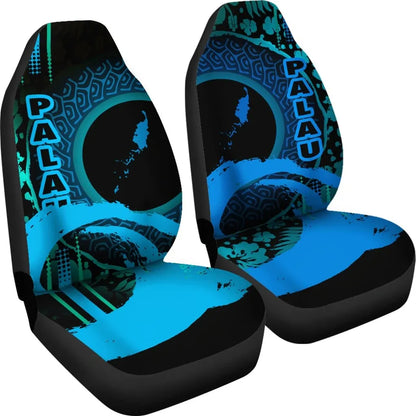 Palau Car Seat Covers - Palau Map Hibiscus And Wave Light Blue