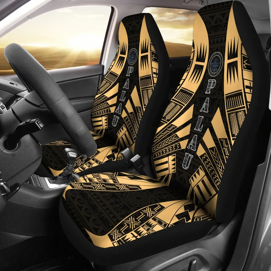 Palau Car Seat Covers - Palau Seal Polynesian Tattoo Gold