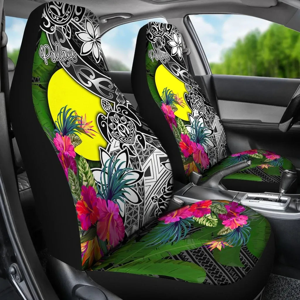 Palau Car Seat Covers - Turtle Plumeria Banana Leaf