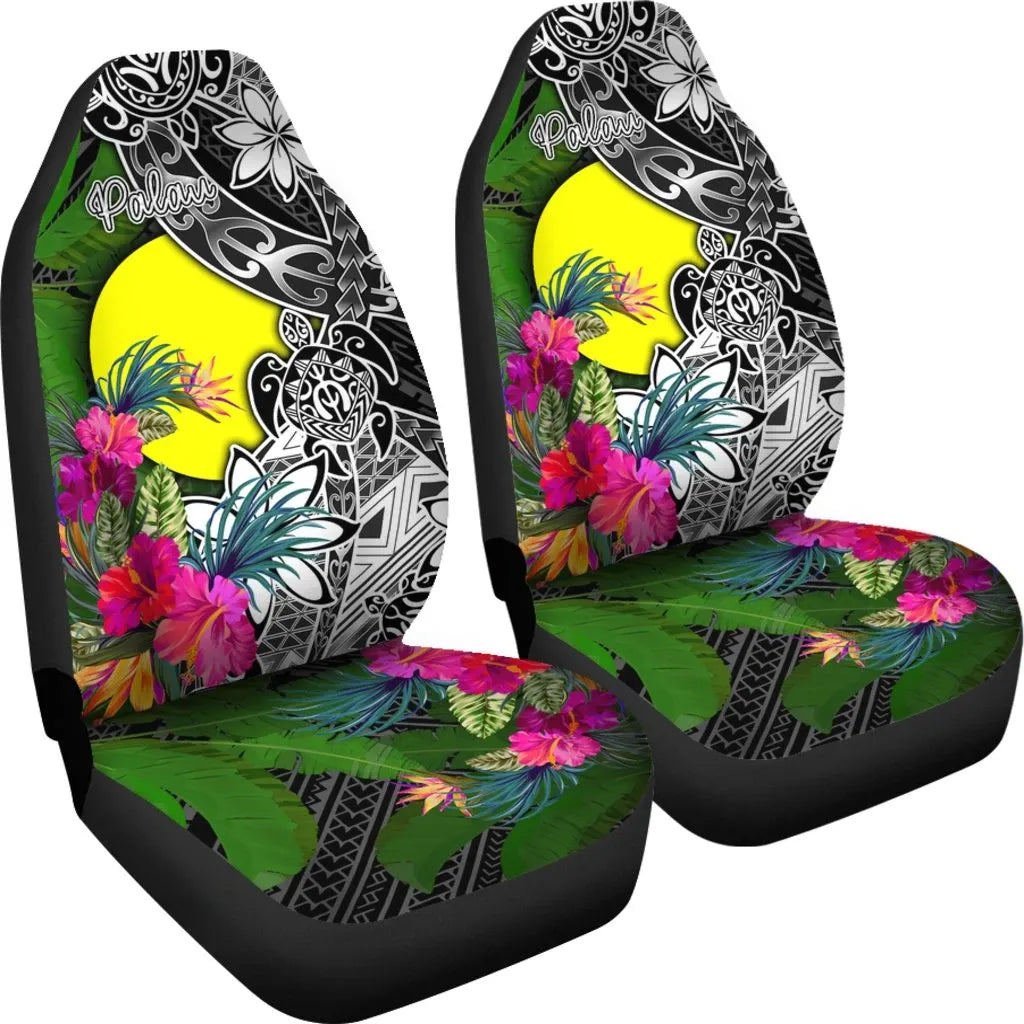 Palau Car Seat Covers - Turtle Plumeria Banana Leaf
