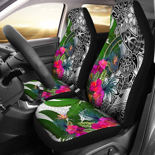Palau Car Seat Covers White - Turtle Plumeria Banana Leaf Crest