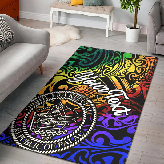 Palau Custom Personalised Area Rug - Rainbow Polynesian Pattern