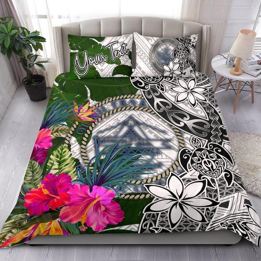 Palau Custom Personalised Bedding Set White - Turle Plumeria Banana Leaf Crest