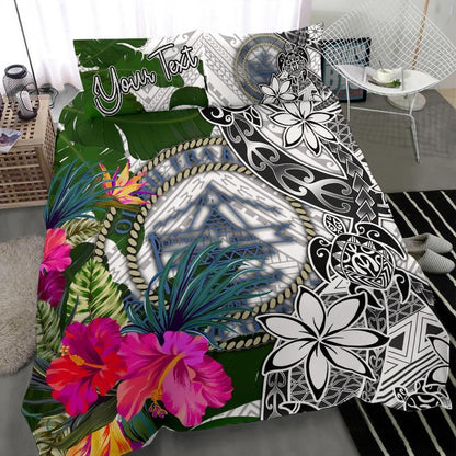 Palau Custom Personalised Bedding Set White - Turle Plumeria Banana Leaf Crest