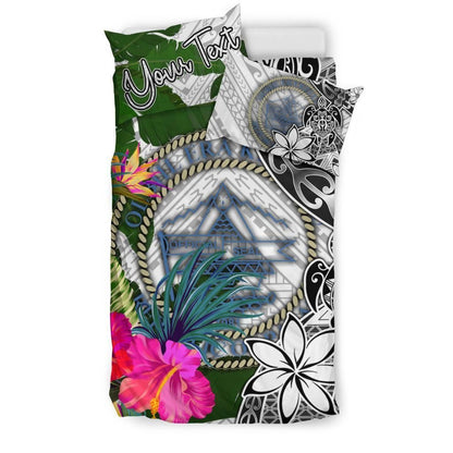 Palau Custom Personalised Bedding Set White - Turle Plumeria Banana Leaf Crest