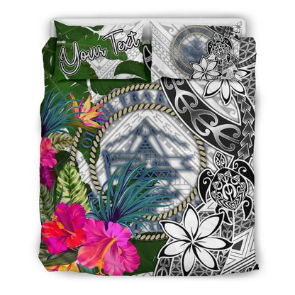 Palau Custom Personalised Bedding Set White - Turle Plumeria Banana Leaf Crest