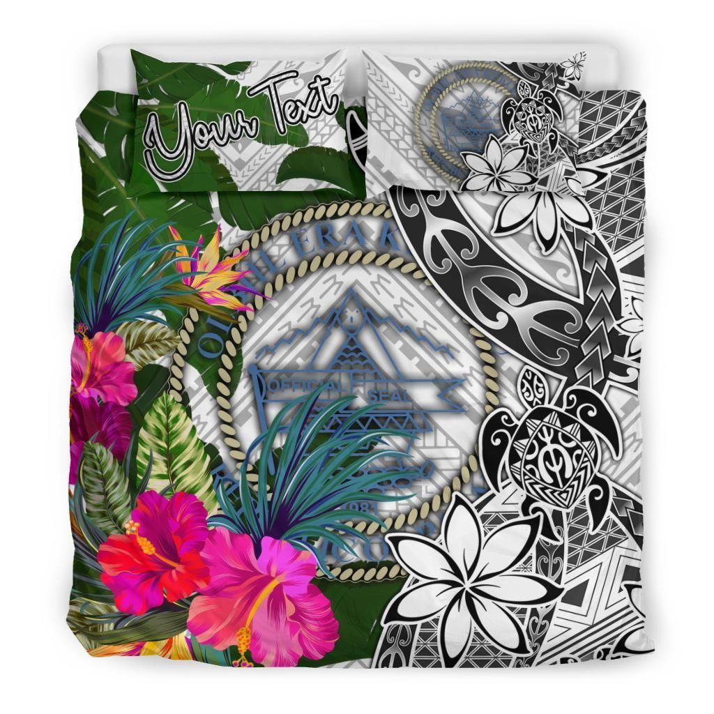 Palau Custom Personalised Bedding Set White - Turle Plumeria Banana Leaf Crest