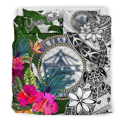 Palau Custom Personalised Bedding Set White - Turle Plumeria Banana Leaf Crest