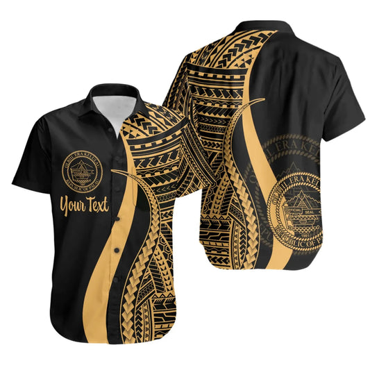 Palau Custom Personalised Short Sleeve Shirt - Gold Polynesian Tentacle Tribal Pattern Crest