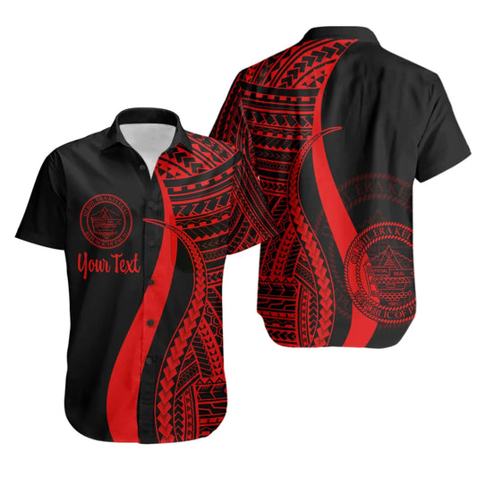 Palau Custom Personalised Short Sleeve Shirt - Red Polynesian Tentacle Tribal Pattern Crest