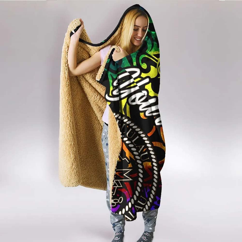 Palau Custom Personalised Hooded Blanket - Rainbow Polynesian Pattern