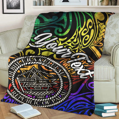 Palau Custom Personalised Premium Blanket - Rainbow Polynesian Pattern