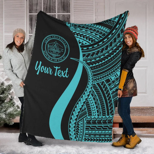 Palau Custom Personalised Premium Blanket - Turquoise Polynesian Tentacle Tribal Pattern Crest