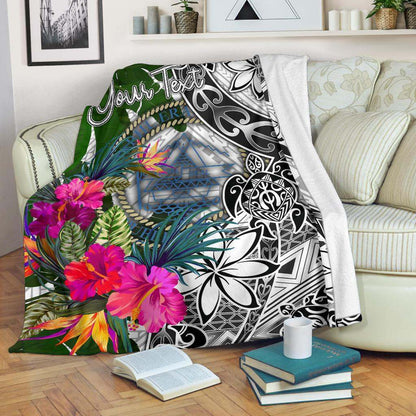 Palau Custom Personalised Premium Blanket White - Turtle Plumeria Banana Leaf Crest