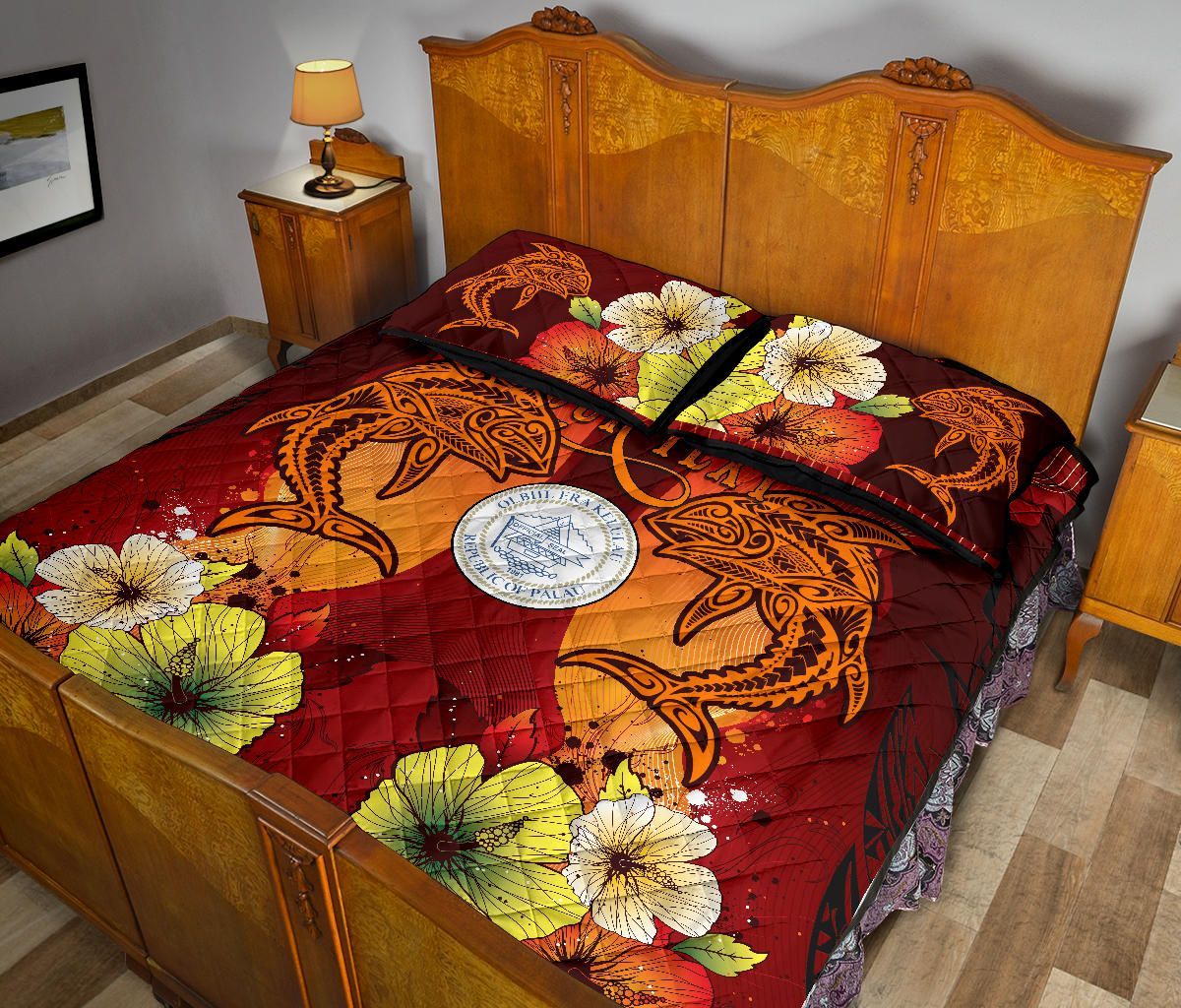 Palau Custom Personalised Quilt Bed Sets - Tribal Tuna Fish