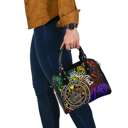 Palau Custom Personalised Shoulder Handbag - Rainbow Polynesian Pattern
