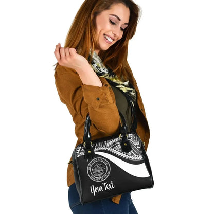 Palau Custom Personalised Shoulder Handbag - White Polynesian Tentacle Tribal Pattern Crest