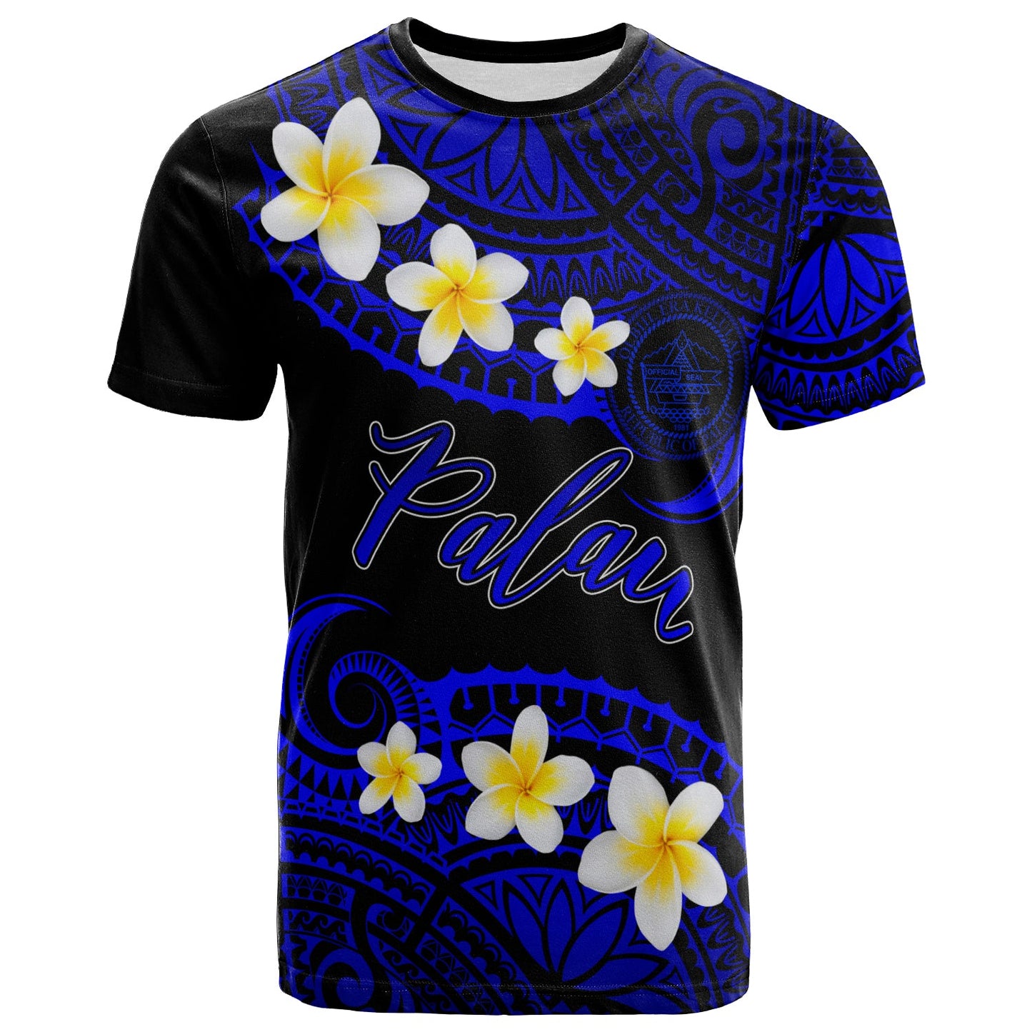 Palau Custom Personalised T-Shirt - Plumeria Polynesian Vibe Blue