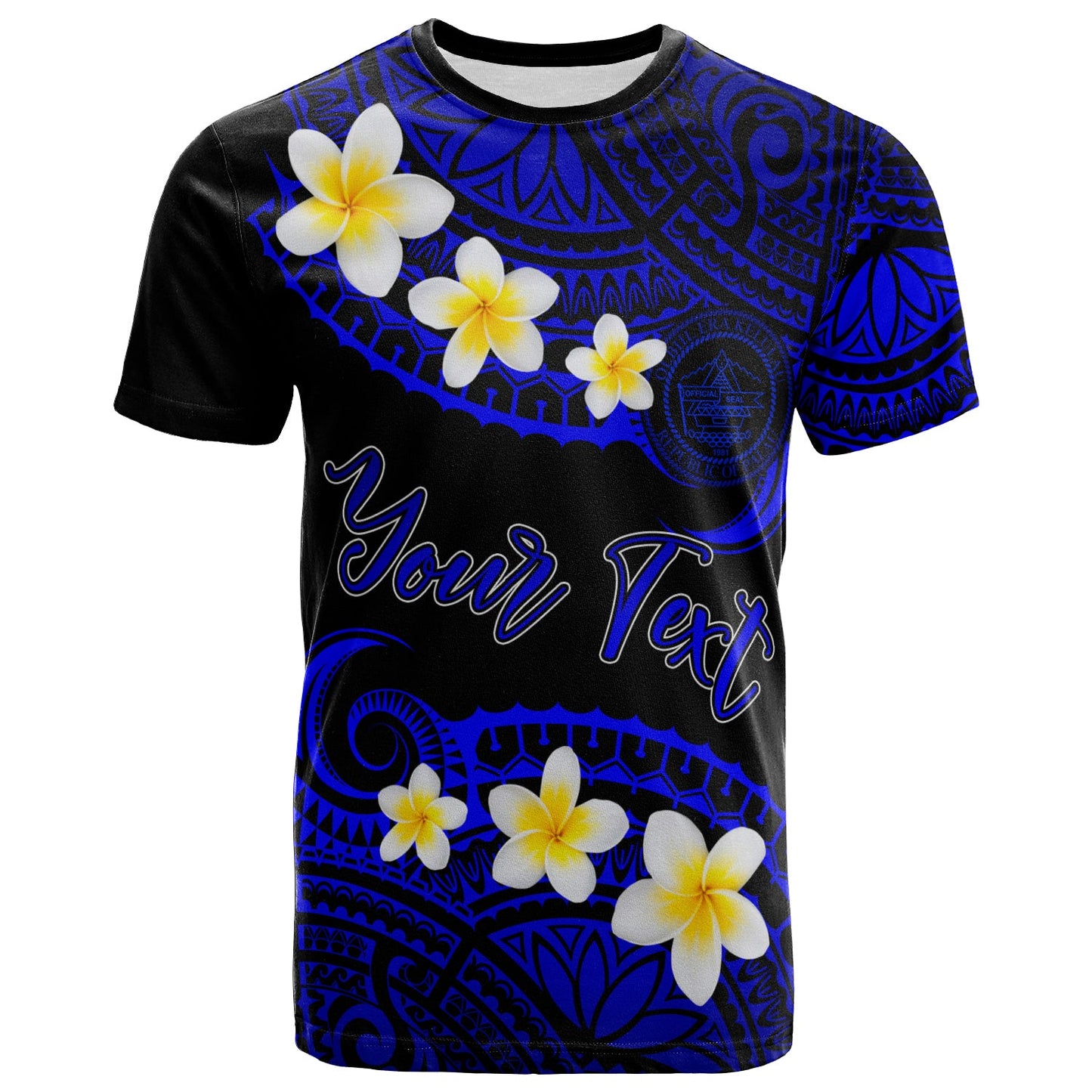 Palau Custom Personalised T-Shirt - Plumeria Polynesian Vibe Blue