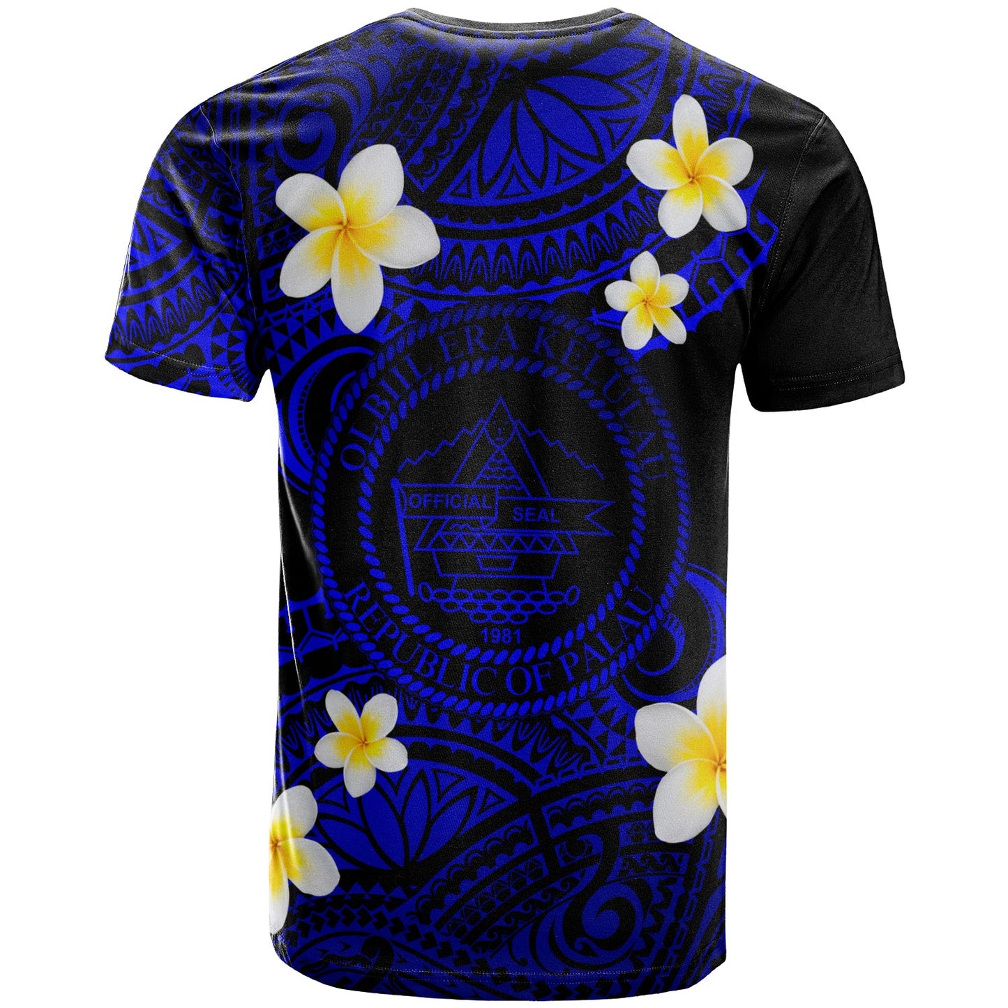 Palau Custom Personalised T-Shirt - Plumeria Polynesian Vibe Blue