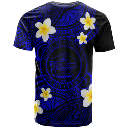 Palau Custom Personalised T-Shirt - Plumeria Polynesian Vibe Blue