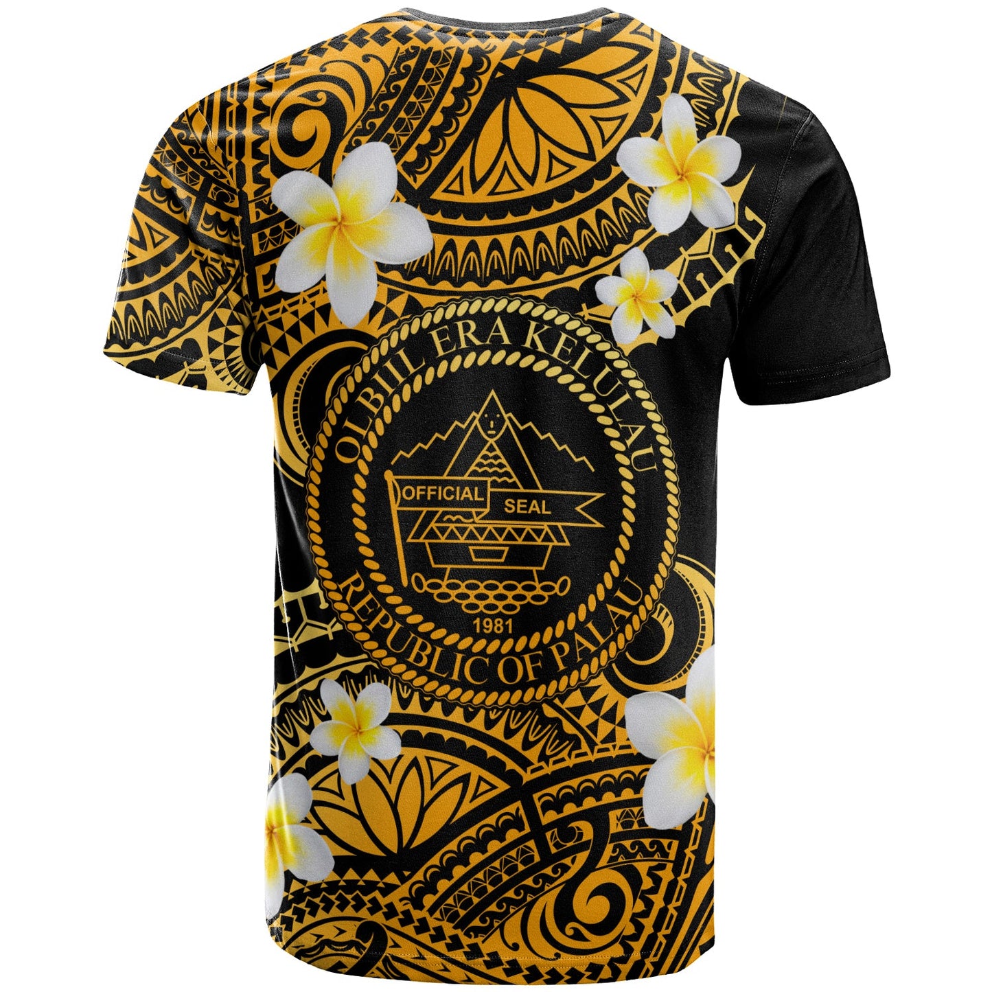 Palau Custom Personalised T-Shirt - Plumeria Polynesian Vibe Gold