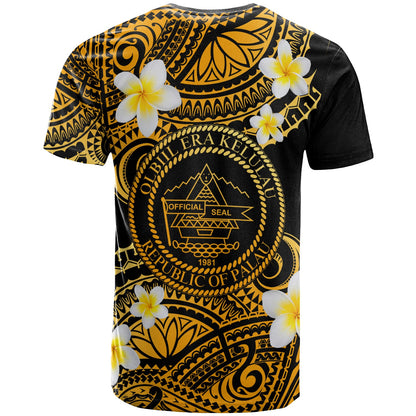 Palau Custom Personalised T-Shirt - Plumeria Polynesian Vibe Gold