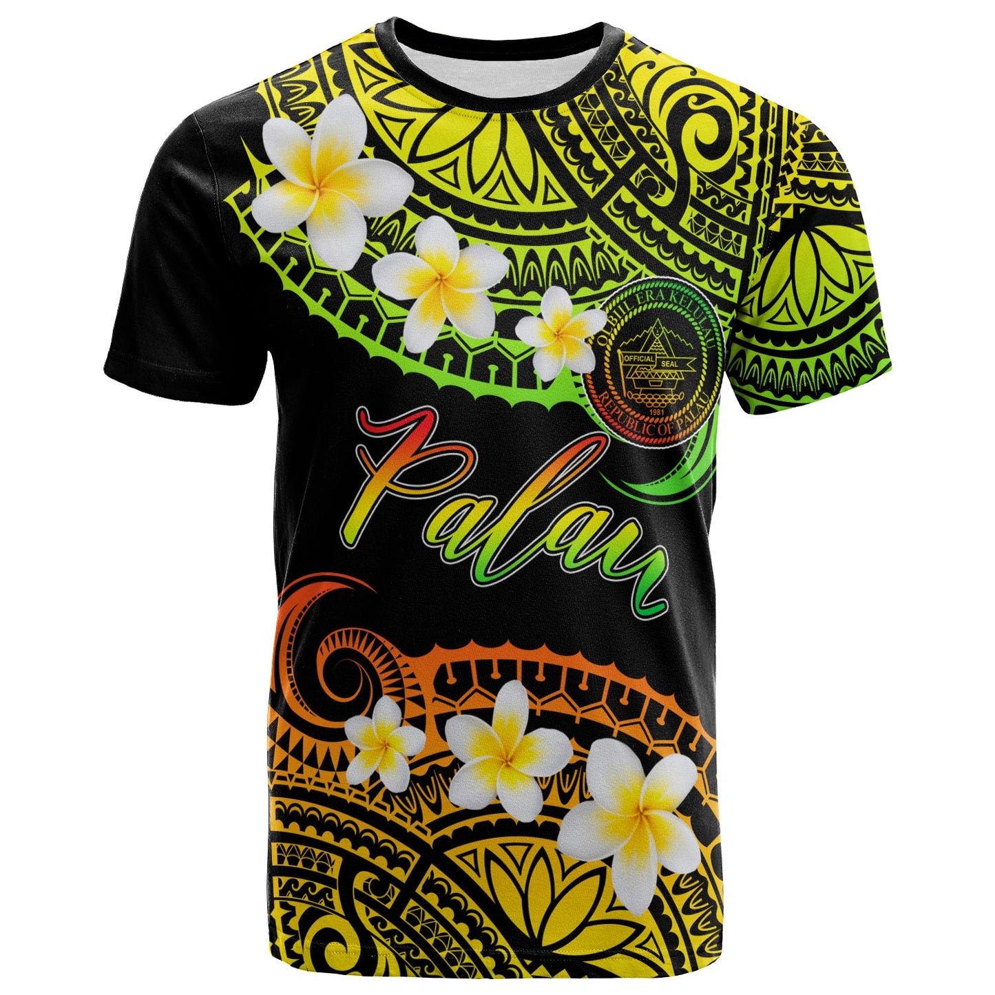 Palau Custom Personalised T-Shirt - Plumeria Polynesian Vibe Reggae