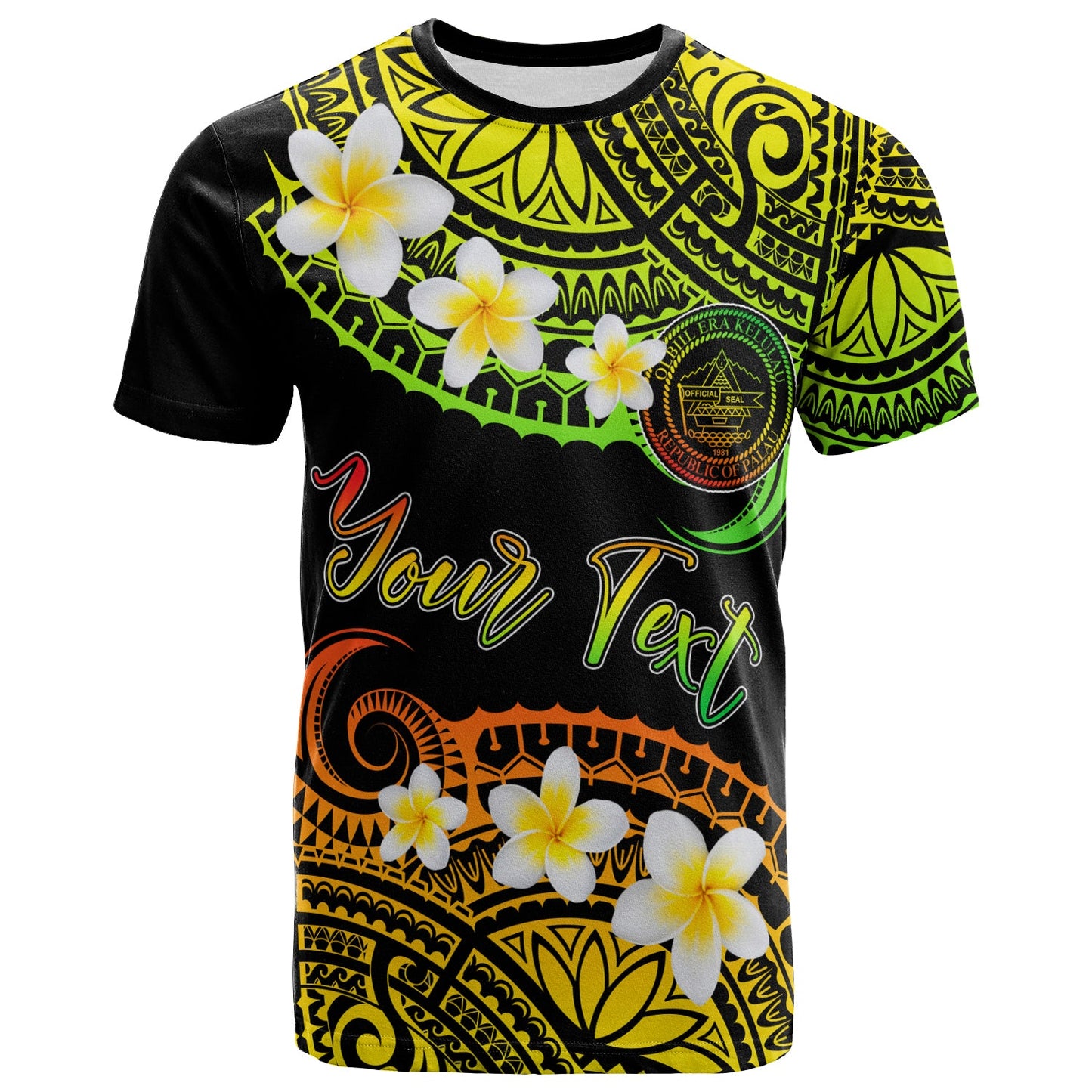 Palau Custom Personalised T-Shirt - Plumeria Polynesian Vibe Reggae