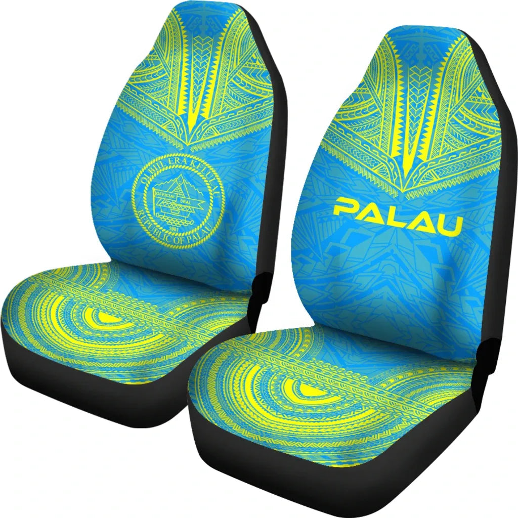 Palau Car Seat Cover - Palau Seal Polynesian Chief Tattoo Light Blue Version