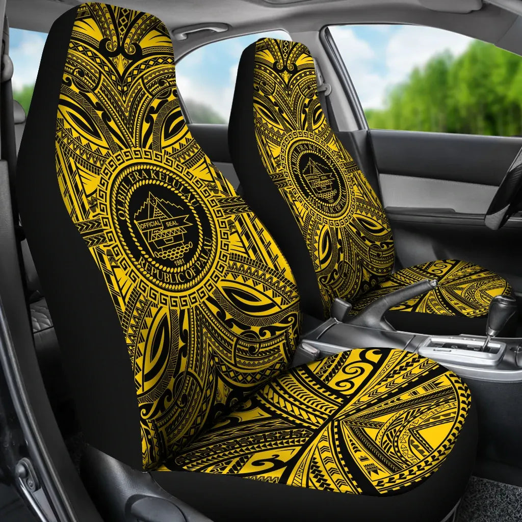 Palau Car Seat Cover - Palau Coat Of Arms Polynesian Gold Black