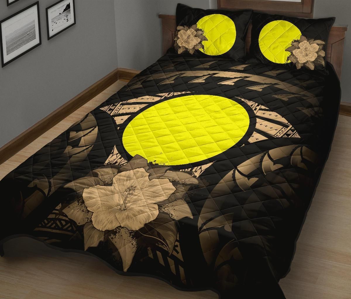 Palau Polynesian Quilt Bed Set Hibiscus Gold