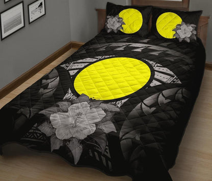 Palau Polynesian Quilt Bed Set Hibiscus Gray