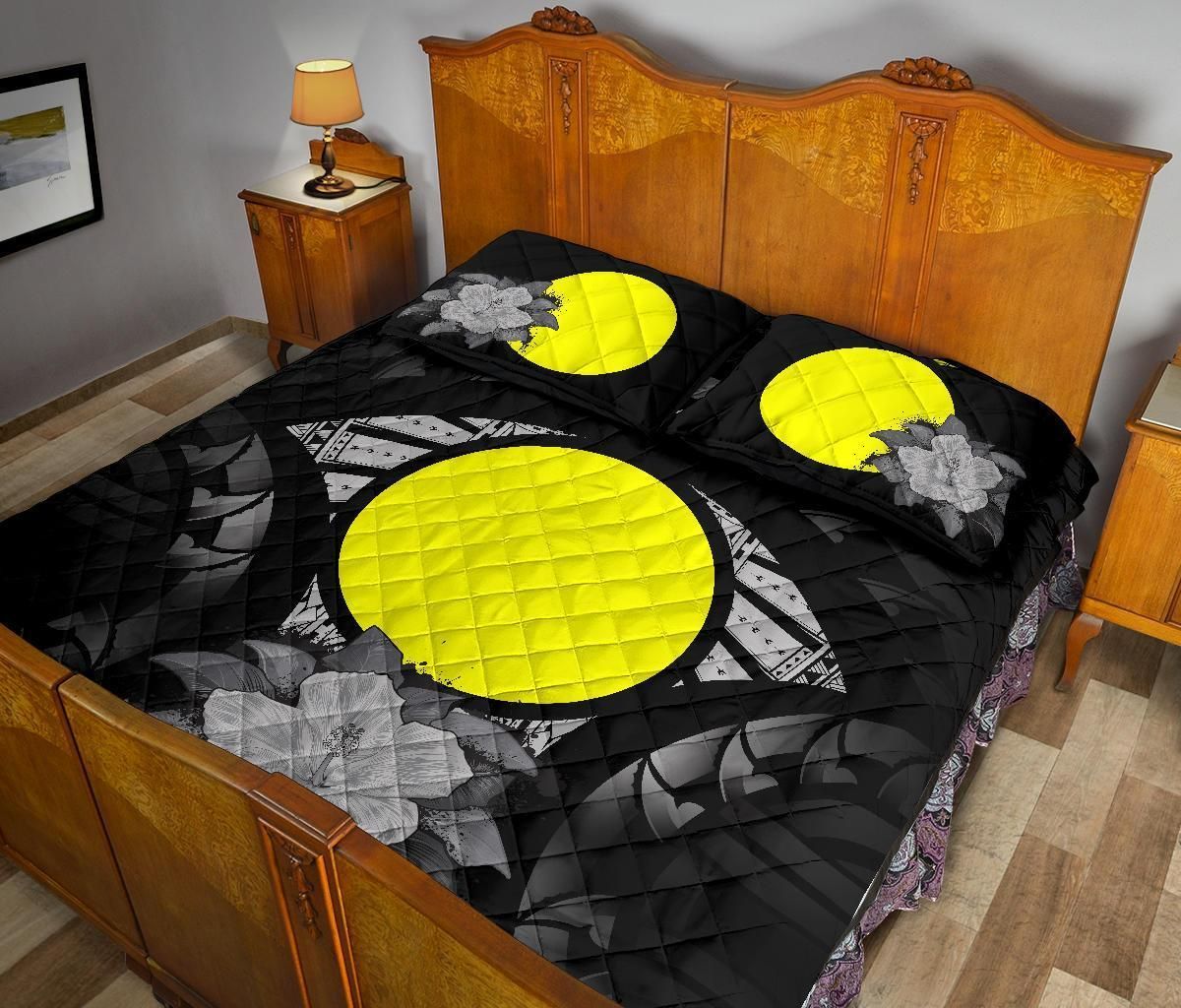Palau Polynesian Quilt Bed Set Hibiscus Gray