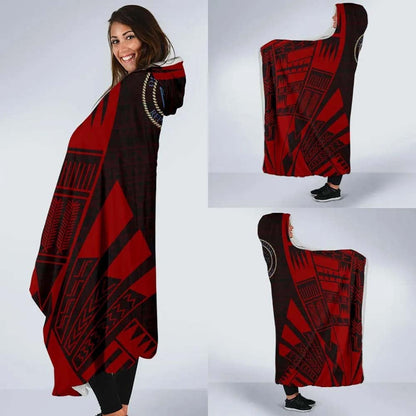 Palau Hooded Blanket - Polynesian Tattoo Red