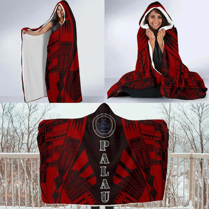 Palau Hooded Blanket - Polynesian Tattoo Red