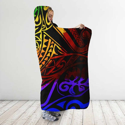 Palau Hooded Blanket - Rainbow Polynesian Pattern