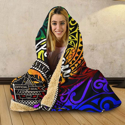 Palau Hooded Blanket - Rainbow Polynesian Pattern