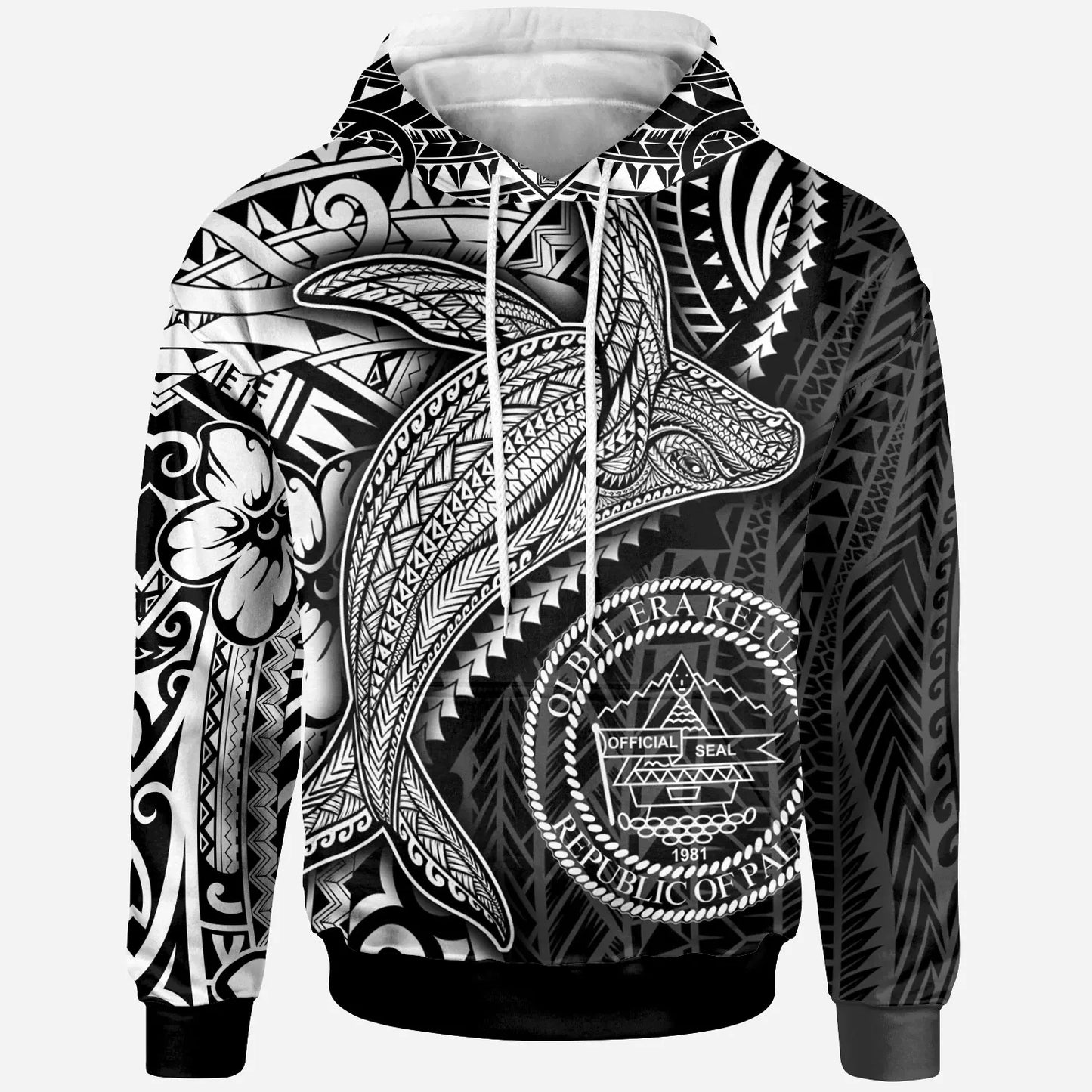 Palau Hoodie - Humpback Whale & Coat of Arms White