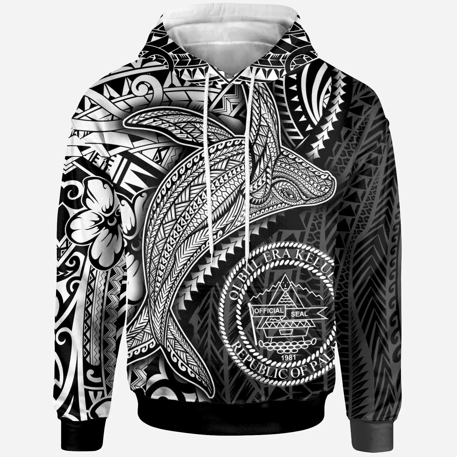 Palau Hoodie - Humpback Whale & Coat of Arms White