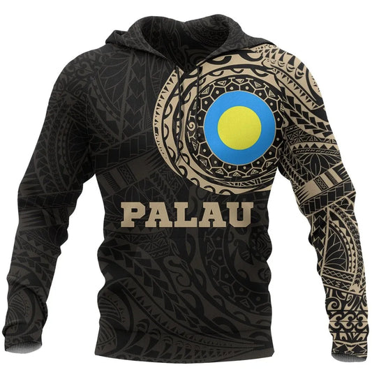 Palau Hoodie - Palau Flag Polynesian Tattoo Style