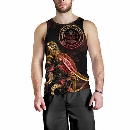 Palau Men Tank Top - Turtle With Blooming Hibiscus Gold
